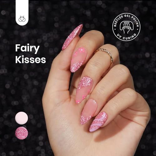 Beetles Glitter Gel Nail Polish, 1Pcs 15ml Glitter Diamond Gel Winter, Fairy Kisses Hot Pink Nails Soak Off Sparkle Pink Gel Polish Uv Nail Lamp Nail Art Manicure Salon DIY Gift for Women