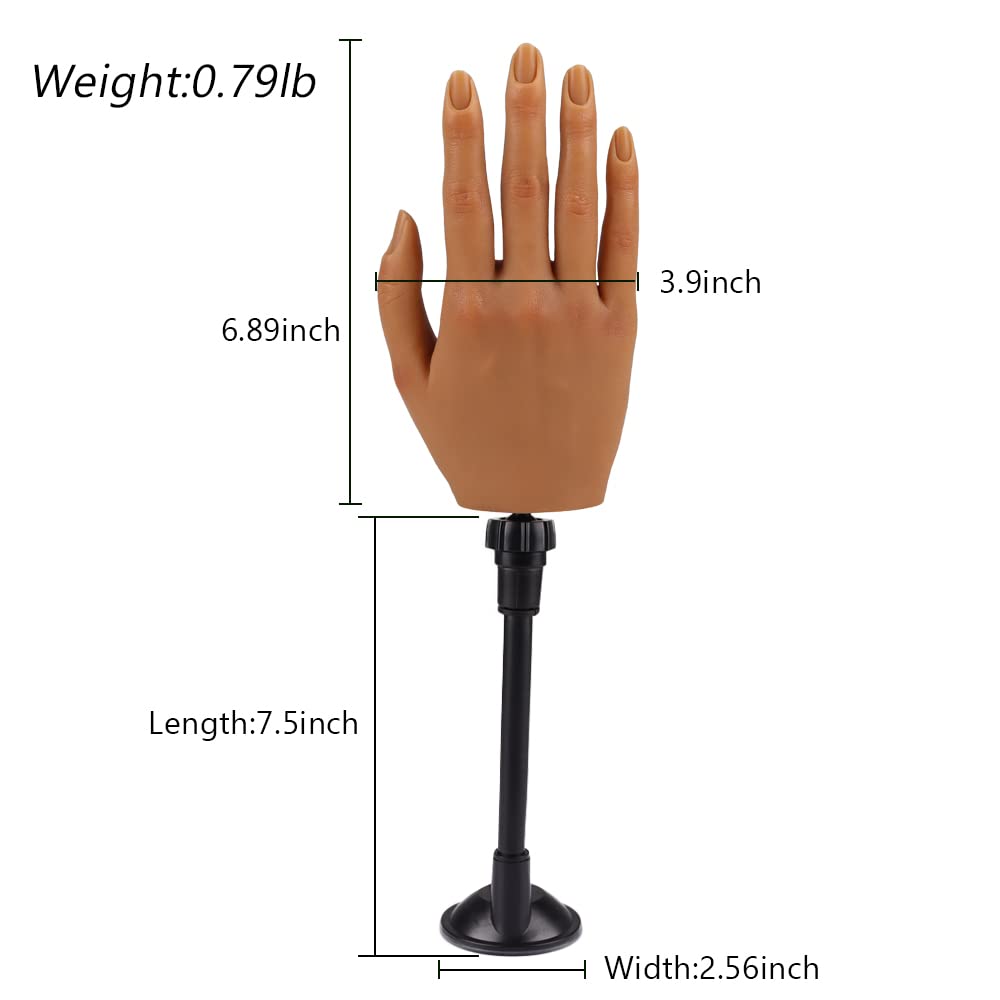 Practice Hand for Acrylic Nails with Stand Bracket, Silicone Fake Hands to Practice Fake Nails Mannequin Hand for Nails Practice and Nail Art Single Right Hand Color 4#