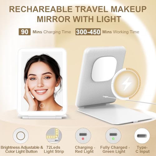 Mocado LED Foldable Makeup Mirror 5x7" 3 Color Lights USB Rechargeable