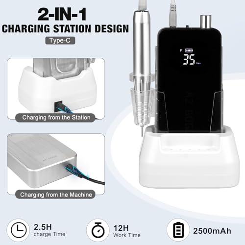 AZ GOGO 35000RPM Rechargeable Nail Drill Machine for Acrylic Gel