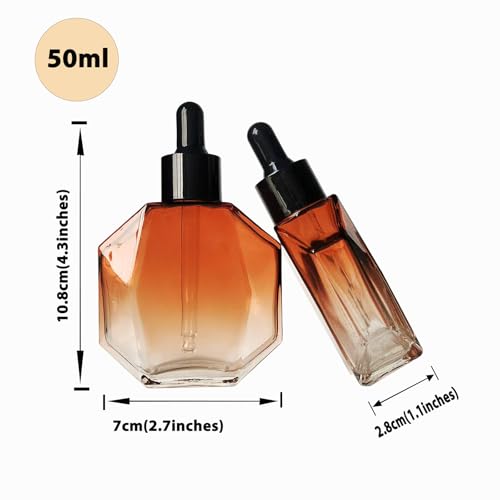 Amber Glass Dropper Bottles 50ml - Set of 6 Essential Oil Bottles