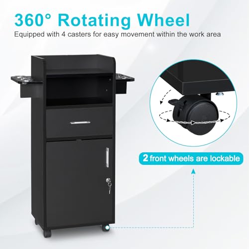 Winado Mobile Salon Trolley Cart with Lockable Cabinet & 6 Tool Holders