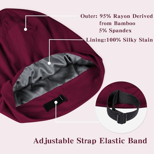 Fittia Satin Lined Sleep Bonnet for Hair Protection, Adjustable Non-Slip Cap