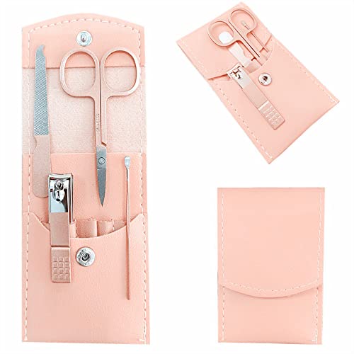 Manicure Set for Women with 4 Stainless Steel Nail Tools - Rose Gold Travel Case