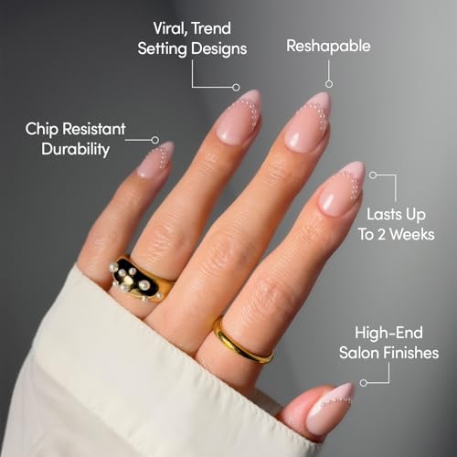 Glamnetic Pink Me Up Press On Nails - Short Almond with 3D Pearls