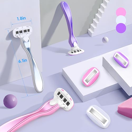 Razors for Women Include 1 Non-Slip Metal Handle and 7 Blade Refills, 5 Premium Blades Women's Razors for Shaving with 360¡Æ Lubrication Reduces Irritation, Silver