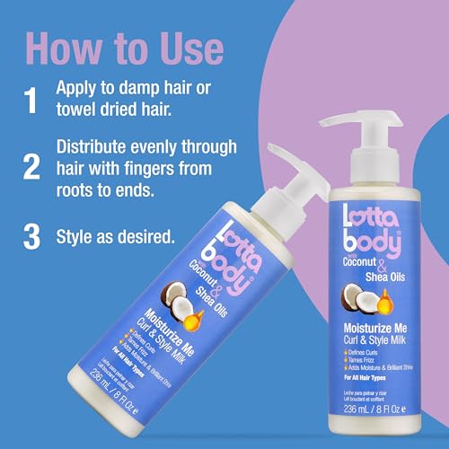 Lottabody Moisturize Me Curl and Style Milk with Coconut & Shea Oils, Lightweight Moisture-Rich Curl-Defining & Frizz-Control Styling Milk for Natural Curly, Coily & Relaxed Hair, 8 oz