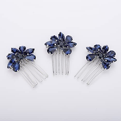 Dark Blue Rhinestone Crystal Bride Hair Comb Set