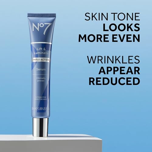 No7 Lift & Luminate Triple Action Face Serum - Collagen Peptide Anti-Wrinkle + Brightening Emblica & Vitamin C Serum + Pro Retinol Skin Firming Hyaluronic Acid & Hibiscus (50ml) (Pack of 2)