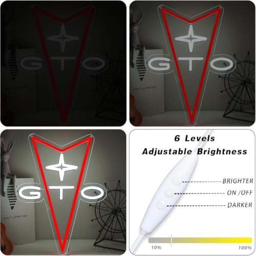 AHlove GTO Neon Car Sign - LED Store Wall Decor, Man Cave, Bedroom & Garage, 16x12 Inches, White & Red, 5V Power Adapter