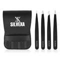 4-in-1 Tweezers Set? Precision Stainless Steel Slant, Pointed & Angled Tweezers for Eyebrow Shaping, Facial Hair & Ingrown Hair Removal ?for Women & Men