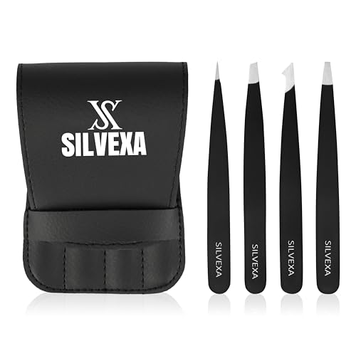 4-in-1 Tweezers Set? Precision Stainless Steel Slant, Pointed & Angled Tweezers for Eyebrow Shaping, Facial Hair & Ingrown Hair Removal ?for Women & Men