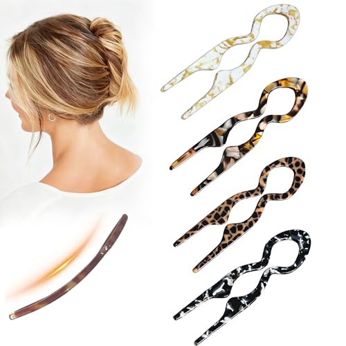 Prestige French Hair Pins - 4 PCS Tortoise Shell Styling Pins for Updos
