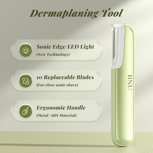 BNU Dermaplaning Tool for Women - Electric Face Razor with 10 Blades