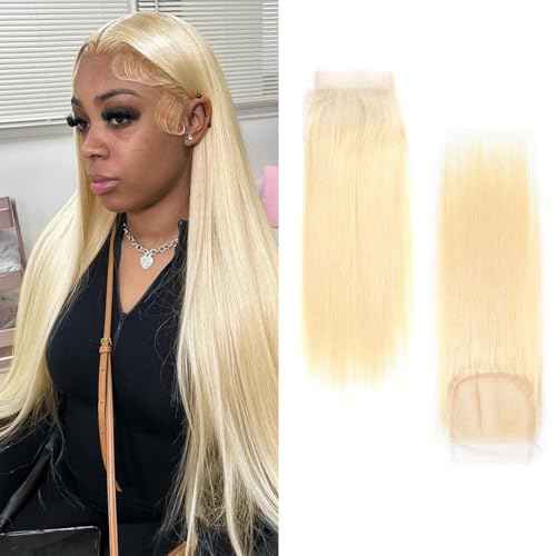 613 5x5 Hd Lace Closure Straight 20 Inch Hd Lace Transparent Deep Part 55 613 0.11mm Ultra-Thin Invisible Skinlike Blond Color 12a Grade Straight Human Hair Pre Plucked With Baby Hair Free Part