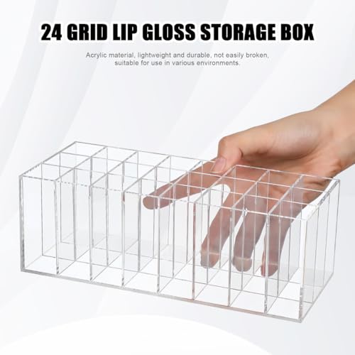 24-Slot Acrylic Lipstick Organizer - Transparent Makeup Storage Case for Lip Gloss Brushes and Cosmetics - Stylish Desktop Display Rack