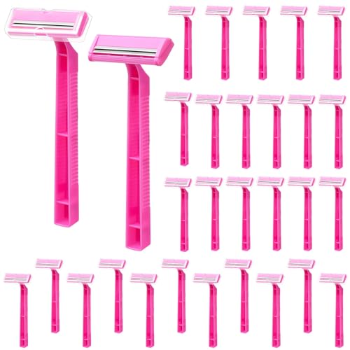30 Count Women's Disposable Razors, Twin Blade Shaving Razor Pink Stainless Steel Women's Disposable Razors for Men Women Camping Traveling Home