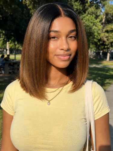 KLAIYI Glueless Bob Wig 14" Yaki Straight Chestnut Brown Human Hair