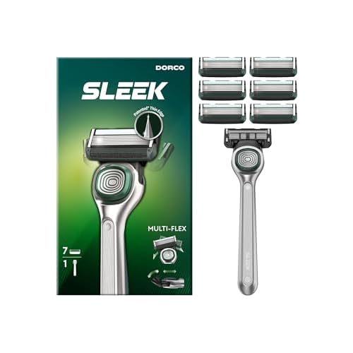 DORCO SLEEK 6 Blade Razor for Men with 7 Cartridges | Men's Cartridge Razors with Razor Handle and Smooth Shaving Blades | Men¡¯s Razors with Multi-Flex Technology