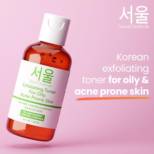 SeoulCeuticals Korean Toner for Oily Acne Prone Skin – Korean Skin Care Tea Tree Toner for Face – Facial Toner Centella Asiatica, Salicylic Acid. 4 FL OZ