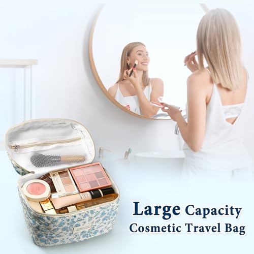NATINSA 4-Piece Sky Blue Quilted Cosmetic & Travel Makeup Bag Set for Women