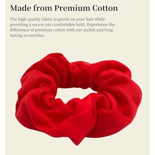 MDSTYLE 2pcs Hair Scrunchies for Women & Girls - Soft Cotton - No Damage Hair Ties for Thick Hair, Pony Tails - Hair Bands, Ponytail Holder (Red)