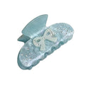 Rhinestone Bow Claw Clip for Thick Hair, Extra Large Blue
