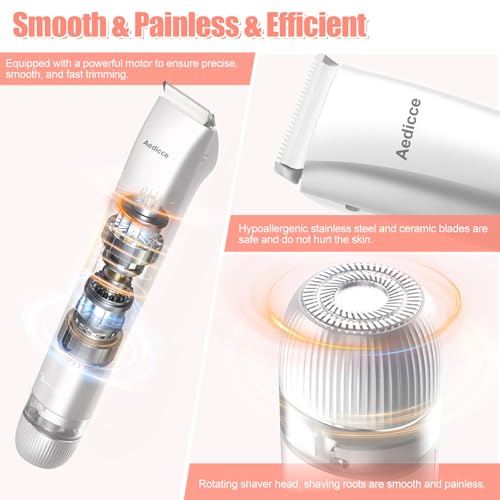 Bikini Trimmer for Women 2 in 1, Dual Head Womens Electric Shaver, Electric Razors for Pubic Hair, IPX7 Waterproof Rechargeable Facial Hair Removal for Shaving Underarm Leg Arm Body Face, White