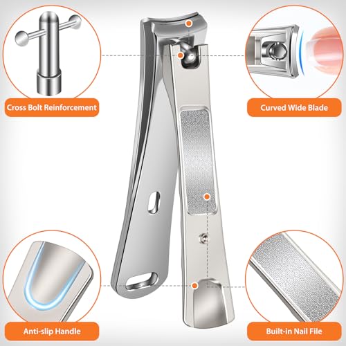 Toenail Clippers for Thick Toenails for Seniors, DRMODE Large Nail Clippers for Men Thick Ingrown Nails with Wide Opening, Heavy Duty Upgrade Slanted Curved Fingernail Toenail Clipper Cutter Trimmer