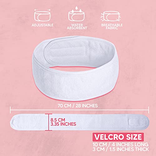 Extra Long Terry Cloth Spa Headband - 3-Pack, Adjustable Fit