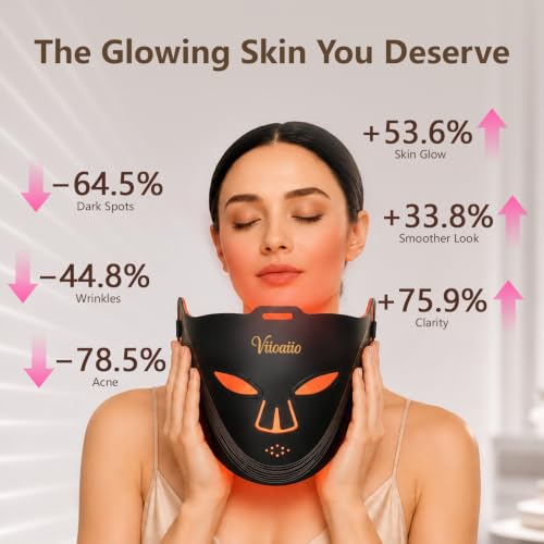 Viioaiio Black Wireless LED Light Therapy Face Mask with 4 Modes, 336 LEDs, 850nm NIR & Red Light, Rechargeable 2000mAh, for Home & Travel