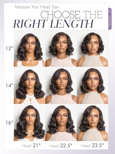 LUVME Hair Loose Body Wave Wig 14 Inch Natural Black HD Lace Side Part