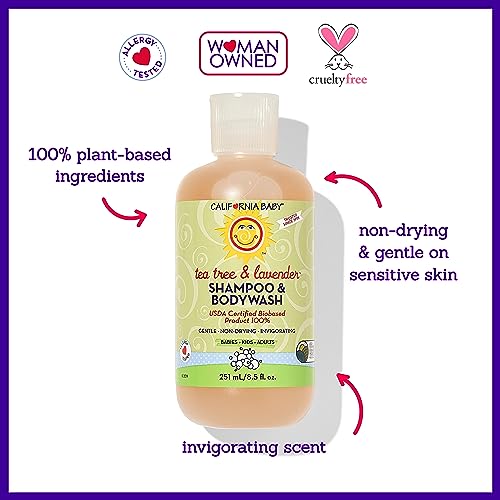 California Baby Tea Tree & Lavender Baby Wash + Baby Shampoo | 100% Plant-Based | Tea Tree Shampoo For Sensitive Skin | Hypoallergenic | 251mL / 8.5oz