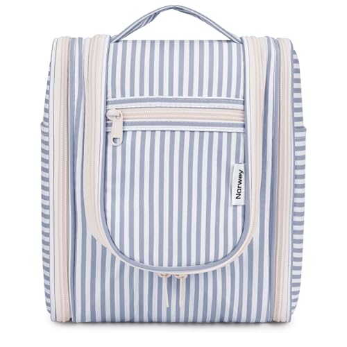 Narwey Hanging Travel Toiletry Bag for Women, Medium, Greyish Blue Stripe