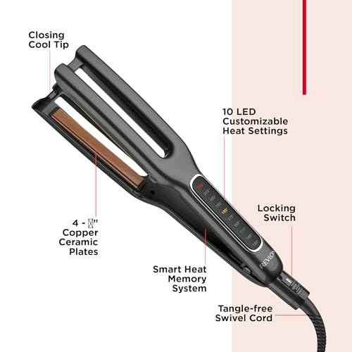 REVLON Double Straight Copper + Ceramic Dual Plate Straightener, Four 1/2 Inch plates, Black