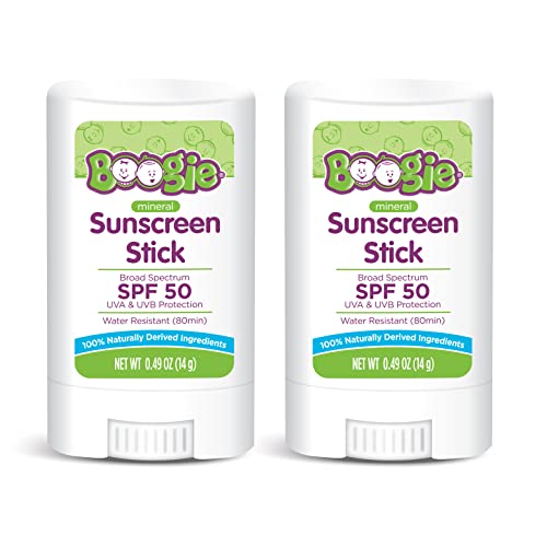 Baby Sunscreen Stick by Boogie Block, Mineral Sunscreen SPF 50, FSA/HSA Eligible, Travel Size Sunblock for Kids, Zinc Oxide, Water Resistant, Vegan, Fragrance Free Pack of 2