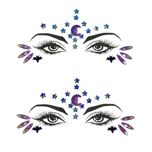 Face Gems Jewels Rhinestones for Women Makeup Festival, Self Adhesive Body Eye Rhinestones, Halloween Witch Costume Rave Party Temporary Tattoo Stickers (Purple)