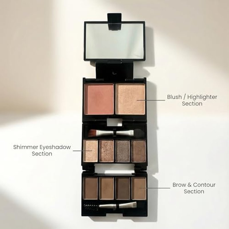 Mini Travel Makeup Palette - 2 Pack Foldable with Mirror & Metal Pans