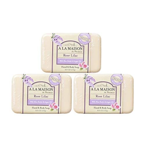 A LA MAISON Rose Lilac Bar Soap - Triple French Milled Natural Moisturizing Hand Soap Bar (1 Bar of Soap, 8.8 oz)