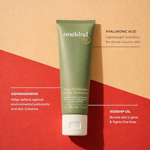 Onekind Mega Multitasker All-Day Moisturizer, Hydrating Face Cream with Hyaluronic Acid and Glycerin, Fragrance-Free Anti-Aging Moisturizer for Sensitive & Mature Skin, Clean Skincare, 1.7 oz
