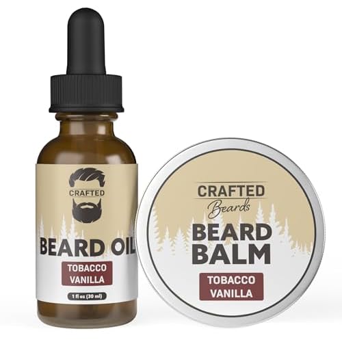 Crafted Beards Beard Care Kit for Men - Softer, Smoother, Moisturized Beard - Beard Oil and Beard Balm - Tobacco Vanilla Scent - Gift Set