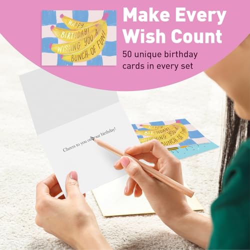 Bright Happy Birthday Cards Set with Envelopes - 50 Assorted Designs Bulk Pack