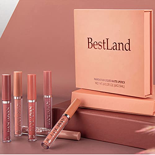 BestLand 6Pcs Matte Liquid Lipstick Set - Long-Lasting & Waterproof