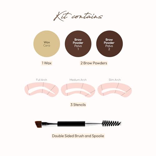 Ruby Kisses Go Brow Eyebrow Kit, Dual Shade Powder & Wax, Includes 3 Stencils, Perfect for Shaping & Defining, Natural Brow Look, Ideal for Sparse Brows
