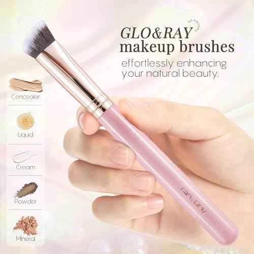 GLO&RAY Angled Concealer Brush with Cap ? Flat Top Synthetic Makeup Brush for Under Eye, Spot Coverage, Travel Size Concealer Blending Tool for Liquid & Cream Application (Pink)