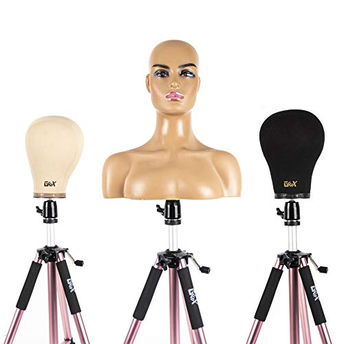 GEX 63" Heavy Duty Mannequin Tripod Stand for Wig Cosmetology Training Practice Doll Manikin Head Tripod Wig Stand With Travel Bag (Rose Gold)