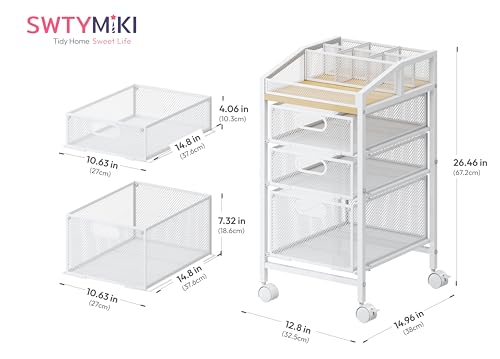 Rolling Utility Cart with Drawers - Under Desk Storage