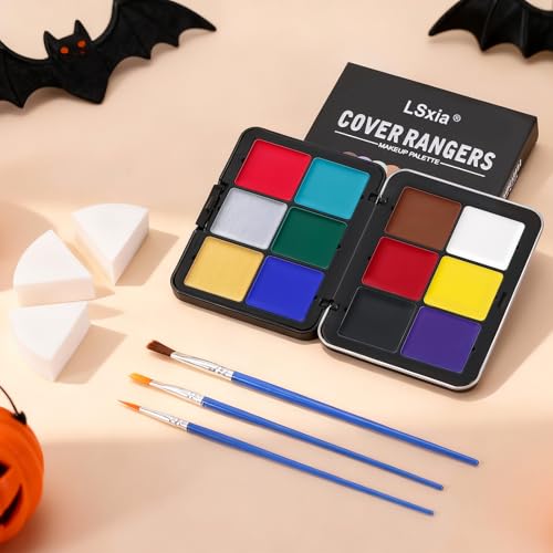 LSxia 16-Color Face & Body Paint Kit with Sponges & Brushes – Halloween SFX Makeup Palette