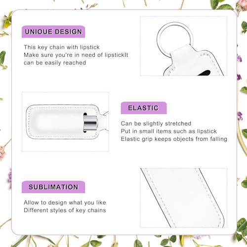 30 Pcs Sublimation Lipstick Holder Keychain Blanks, Chapstick Holder with Neoprene Clip-on Sleeve, Bulk Travel Key Ring DIY Sublimation Blanks Products