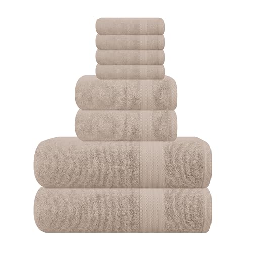 GLAMBURG Tan 8-Piece Ultra Soft Cotton Towel Set with Oversized Bath & Hand Towels